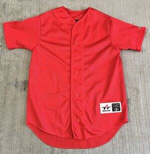 Alleson Athletic Red Mesh Baseball Shirt Button-up  Jersey Youth Medium